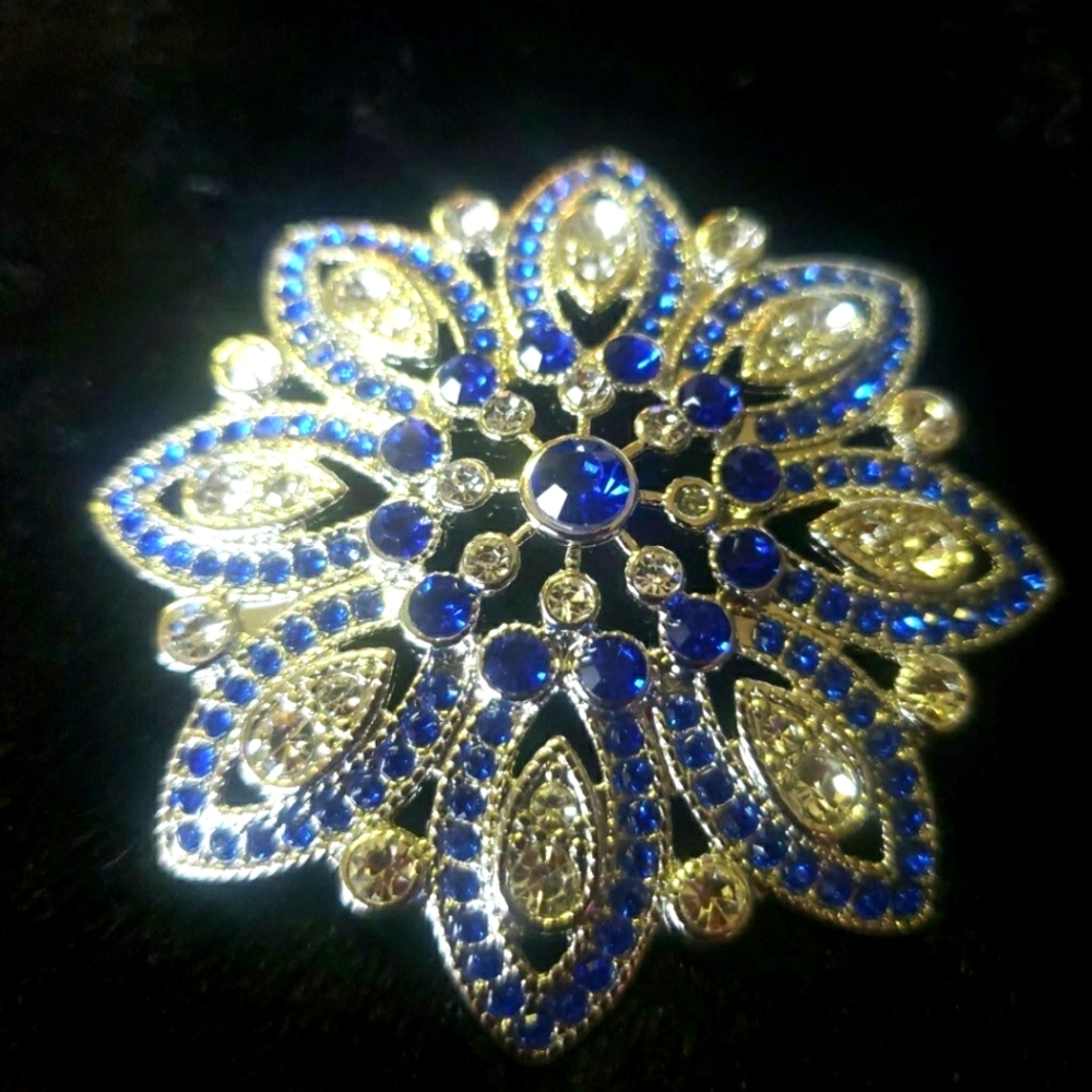 Monet Blue Rhinestone & Silver Tone Brooch